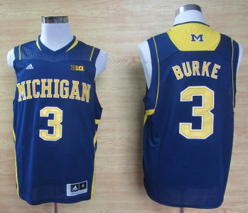 Maillot De Basket NCAA Michigan Wolverines Trey Burke 3 Big 10 Patch Basketball Authentique Marine